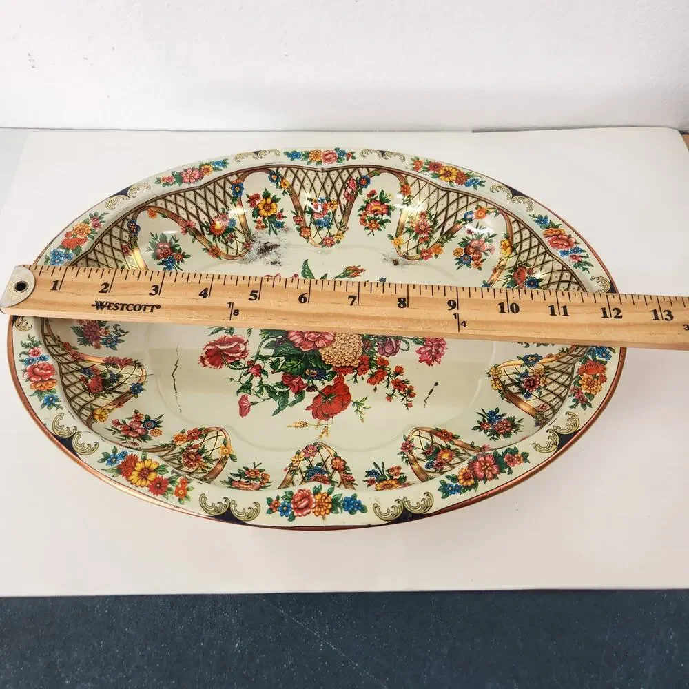VTG Daher Decorated Ware Oval Scalloped Bowl Floral Design Made in England